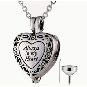 "Always In My Heart" Memory Heart Cremation Urn Pendant Necklace For Ashes